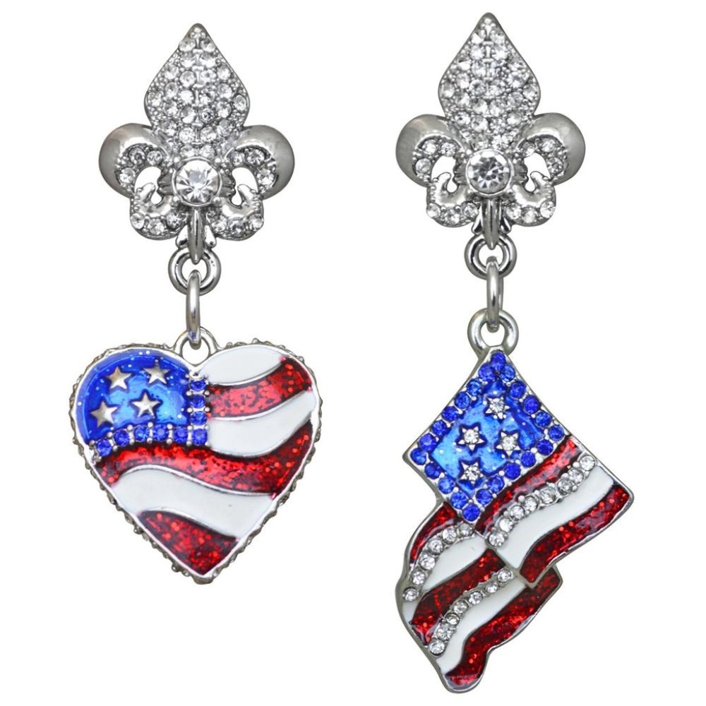 Ritzy Couture American Flag Earrings For Women (Silvertone)